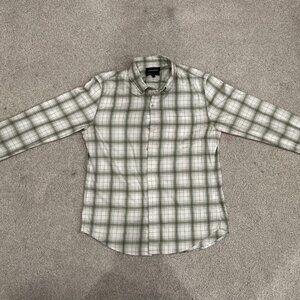 Bonobos Green and White Slim Stretch Lightweight Flannel Shirt Medium